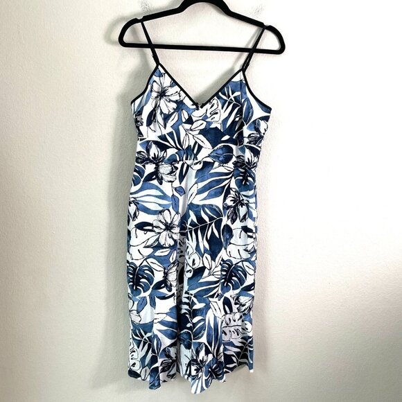 Banana Republic Womens 6 Floral Spaghetti Strap Linen Flounce V Neck  Midi Dress - Picture 2 of 11